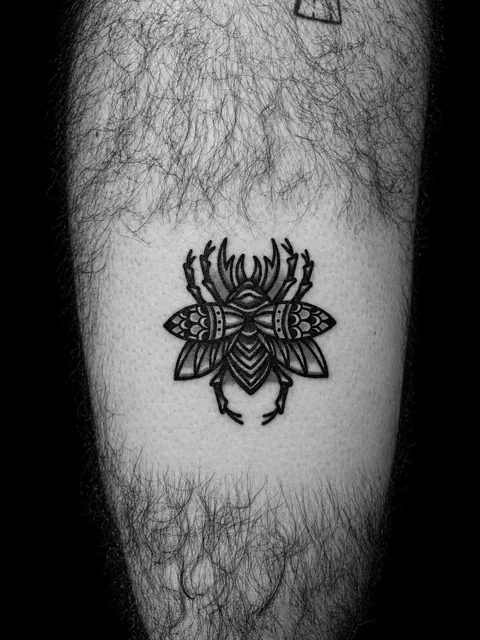 Tatuaje tradicional de un ciervo volante en un gemelo